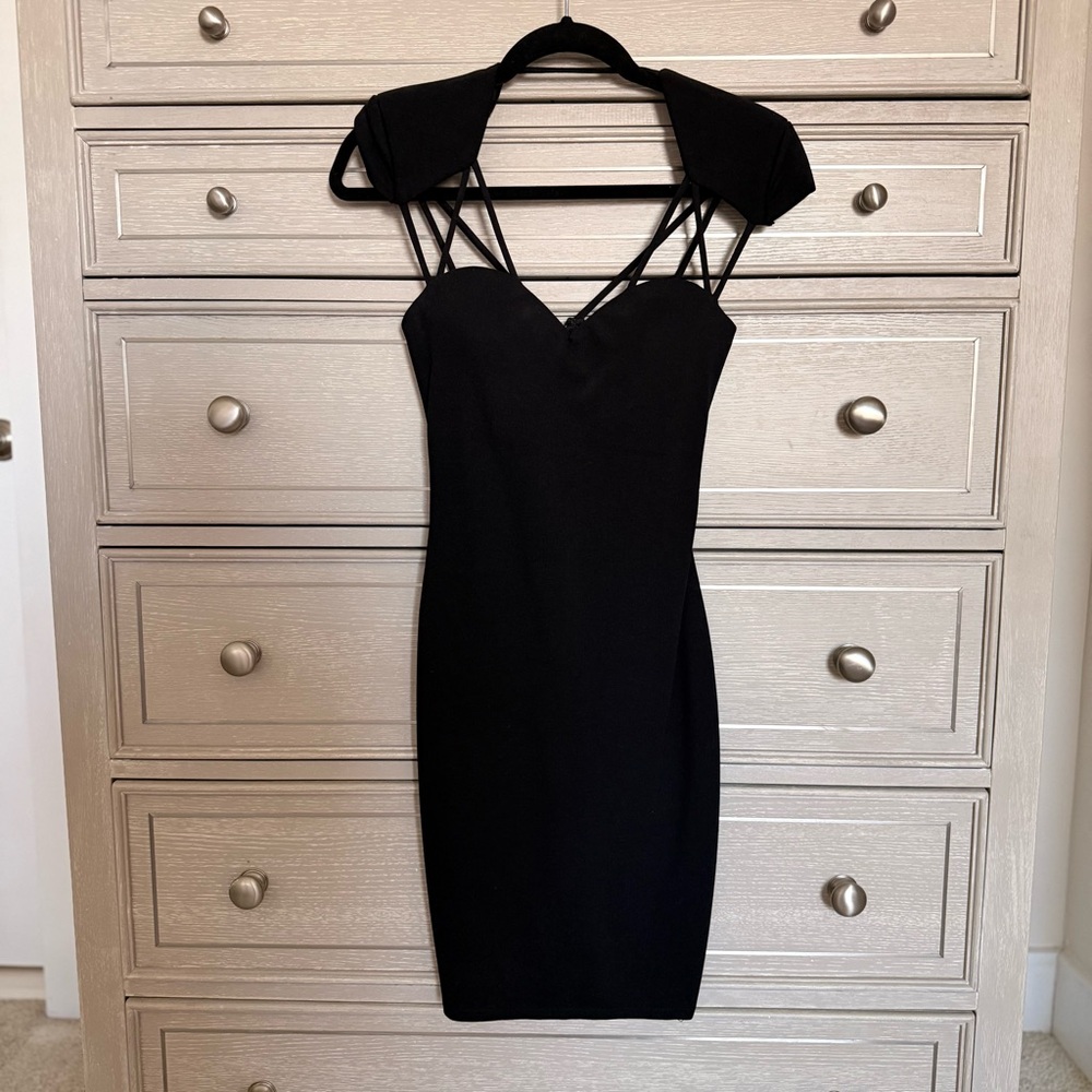Guess Los Angeles Cap Sleeve Strap Dress Elegant in Black